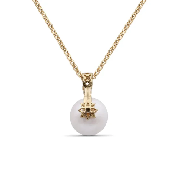 Stephen Dweck Pearlicious 10mm White Pearl and White Diamond Pendant in 18K Gold< Necklace