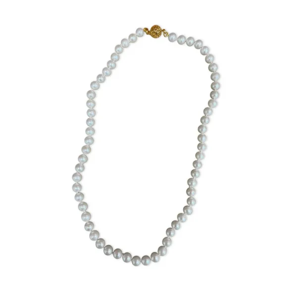 Stephen Dweck Pearlicious 8mm White Pearl Necklace in with Signature Flower Clasp 18k Gold< Necklace