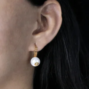 Stephen Dweck Pearlicious 10mm White Pearl and White Diamond Earring in 18K Gold< Earrings