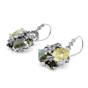 Stephen Dweck Rockrageous Gold Hair Rutilated Quartz Labradorite Green Prasiolite Peridot Chrome Diopside and Smoky Quartz Earrings in Sterling Silver< Earrings