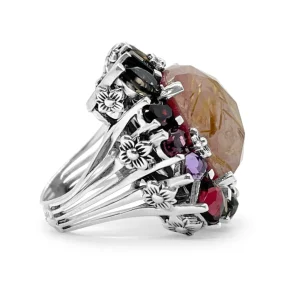 Stephen Dweck Rockrageous Gold Rutilated Quartz Mother of Pearl Rhodonite Citrine Yellow and Lemon Quartz Amethyst Lavender Moon Quartz Pink Tourmaline Smoky and Cognac Quartz Ring in Sterling Silver< Rings