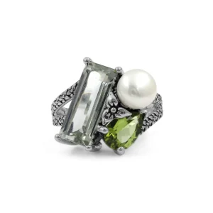 Stephen Dweck Rockrageous Green Amethyst Peridot and Pearl Ring in Sterling Silver< Rings