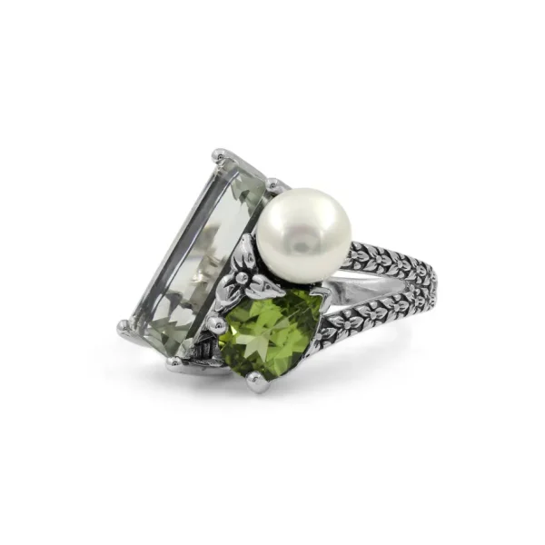 Stephen Dweck Rockrageous Green Amethyst Peridot and Pearl Ring in Sterling Silver< Rings