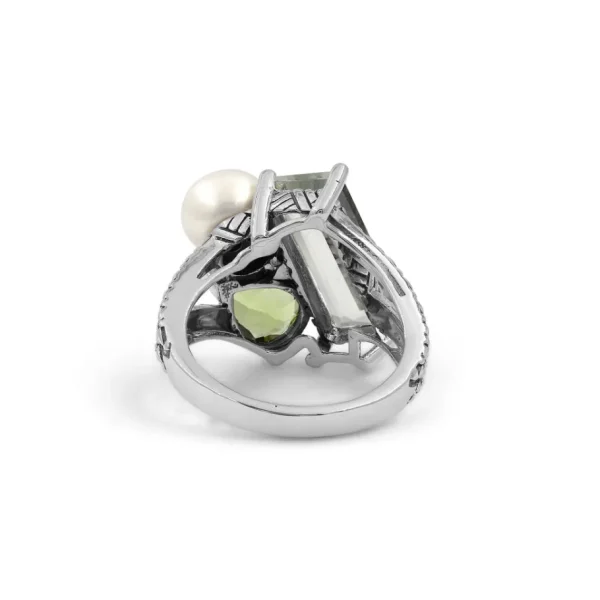 Stephen Dweck Rockrageous Green Amethyst Peridot and Pearl Ring in Sterling Silver< Rings