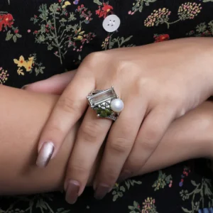 Stephen Dweck Rockrageous Green Amethyst Peridot and Pearl Ring in Sterling Silver< Rings