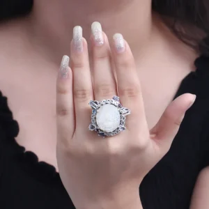 Stephen Dweck Rockrageous Hand Carved Mother of Pearl Lavender Moon Quartz Amethyst Iolite Blue and White Topaz Ring In Sterling Silver< Rings