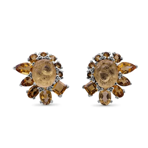 Stephen Dweck Rockrageous Hand Carved Natural Quartz Gold Lining Citrine Smoky Cognac and Champagne Quartz Earring in Sterling Silver< Earrings