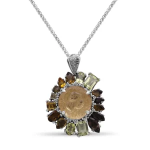 Stephen Dweck Rockrageous Hand Carved Natural Quartz Gold Lining Citrine Smoky Cognac and Champagne Quartz Pendant in Sterling Silver< Necklace