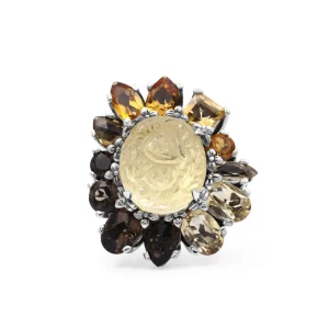 Stephen Dweck Rockrageous Hand Carved Natural Quartz Gold Lining Citrine Smoky Cognac and Champagne Quartz Ring in Sterling Silver< Rings