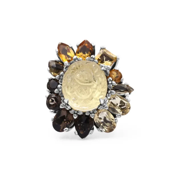 Stephen Dweck Rockrageous Hand Carved Natural Quartz Gold Lining Citrine Smoky Cognac and Champagne Quartz Ring in Sterling Silver< Rings