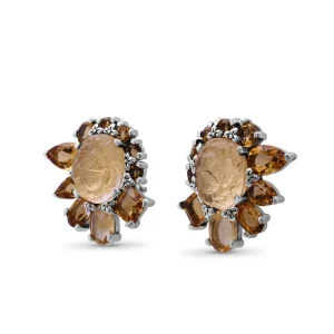 Stephen Dweck Rockrageous Hand Carved Natural Quartz Gold Lining Citrine Smoky Cognac and Champagne Quartz Earring in Sterling Silver< Earrings