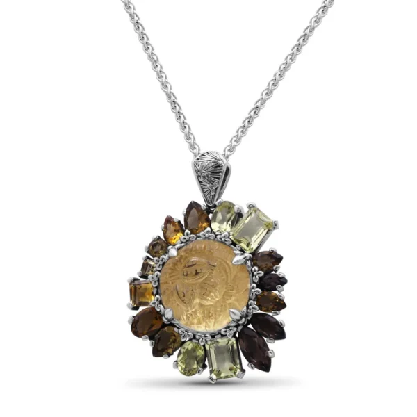 Stephen Dweck Rockrageous Hand Carved Natural Quartz Gold Lining Citrine Smoky Cognac and Champagne Quartz Pendant in Sterling Silver< Necklace