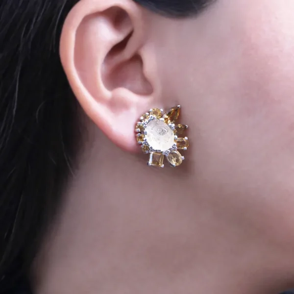 Stephen Dweck Rockrageous Hand Carved Natural Quartz Gold Lining Citrine Smoky Cognac and Champagne Quartz Earring in Sterling Silver< Earrings