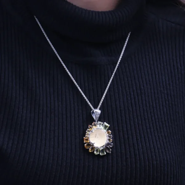 Stephen Dweck Rockrageous Hand Carved Natural Quartz Gold Lining Citrine Smoky Cognac and Champagne Quartz Pendant in Sterling Silver< Necklace