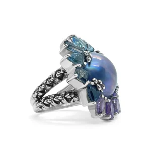 Stephen Dweck Rockrageous Mabe Pearl Amethyst Blue Topaz and Lavender Moon Quartz Ring in Sterling Silver.< Rings