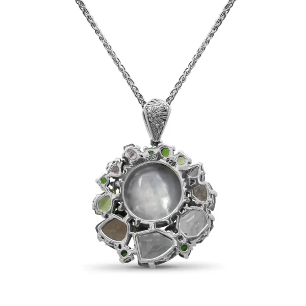 Stephen Dweck Rockrageous Mabe Pearl Green Tourmaline Green Labradorite Chrome Diopside Peridot Moonstone and Green Prasiolite Pendant in Sterling Silver< Necklace