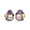 Stephen Dweck Rockrageous Multi-Hued Citrine Rhodolite Garnet Tourmaline Amethyst and Golden Mabe Pearl Cluster Earrings in Sterling Silver With 18K Gold and Diamond Flowers< Earrings