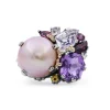 Stephen Dweck Rockrageous Multi-Hued Citrine Rhodolite Garnet Tourmaline Amethyst Sapphire and Mabe Pearl Ring in Sterling Silver with 18K Gold and Diamond Flowers< Rings