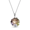 Stephen Dweck Rockrageous Multi-Hued Citrine Rhodolite Garnet Tourmaline Amethyst Sapphire Lavender Moon and Smoky Quartz and Mabe Pearl Pendant in Sterling Silver with 18K Gold and Diamond Flowers< Necklace