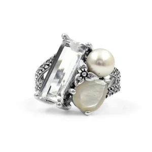 Stephen Dweck Rockrageous Natural Quartz Mother of Pearl and Pearl Ring in Sterling Silver< Rings