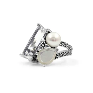 Stephen Dweck Rockrageous Natural Quartz Mother of Pearl and Pearl Ring in Sterling Silver< Rings