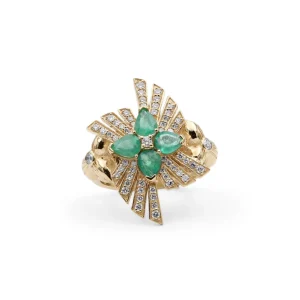 Stephen Dweck Sunray Emerald 1.08ct and Diamond 0.47ct Ring in 18K Gold< Rings