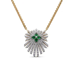 Stephen Dweck Sunray Emerald 0.55ct and Diamond 1.35ct Pendant in 18K Gold< Necklace