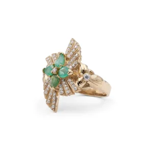 Stephen Dweck Sunray Emerald 1.08ct and Diamond 0.47ct Ring in 18K Gold< Rings