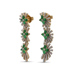 Stephen Dweck Sunray Emerald 3.15ct and Diamond 1.20ct Earring in 18K Gold< Earrings