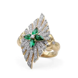 Stephen Dweck Sunray Emerald 0.85ct and Diamond 0.70ct Ring in 18K Gold< Rings