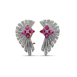 Stephen Dweck Sunray Ruby 1.55ct and Diamond 1.25ct Earring in 18K Gold< Earrings