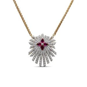 Stephen Dweck Sunray Ruby 0.80ct and Diamond 1.35ct Pendant in 18K Gold< Necklace