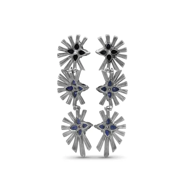 Stephen Dweck Sunray Sapphire 4.50ct and Diamond 1.27ct Earring in 18K White Gold< Earrings