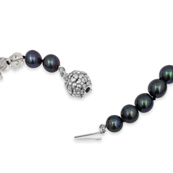 Stephen Dweck Terraquatic Hand Carved Jet Natural Pearls Agate Herkimar ( Quartz) Diamond Natural Tourmaline Crystals Pave Spinal Sterling Silver Clasp Nacklace< Necklace