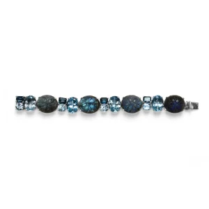 Stephen Dweck Terraquatic Hand Carved Labradorite London and Sky Blue Topaz Bracelet in Sterling Silver< Bracelets