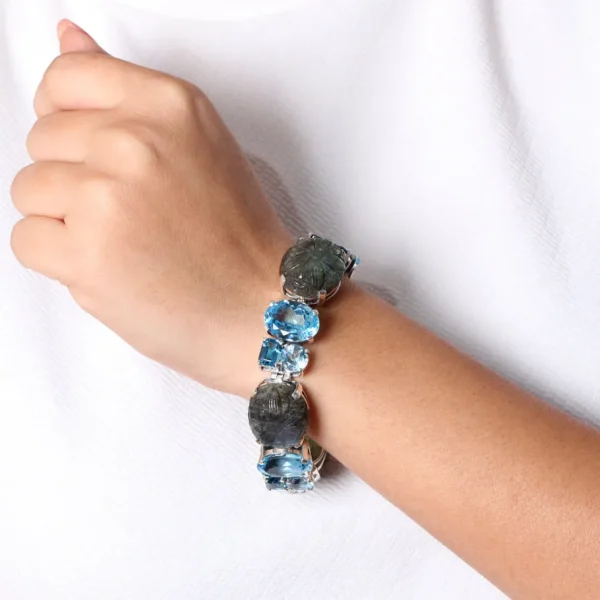 Stephen Dweck Terraquatic Hand Carved Labradorite London and Sky Blue Topaz Bracelet in Sterling Silver< Bracelets