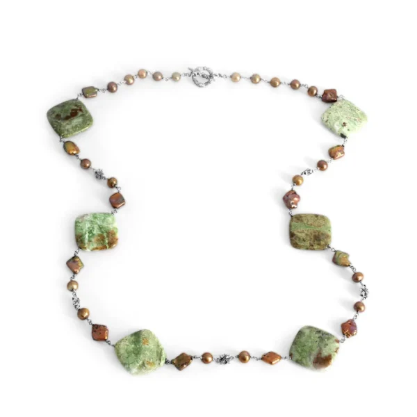 Stephen Dweck TerrAquatic Jasper and Pearl Necklace in Sterling Silver< Necklace