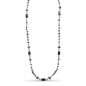 Stephen Dweck Terraquatic Long Single Strand of Smoky Qtz, Silver Pearls and Faceted Grey Mop with Sterling Silver Details< Necklace