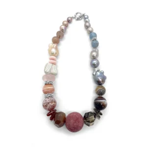 Stephen Dweck Terraquatic Multi-Hued Pearl Smoky Quartz Aquamarine Red Agate Pink Opal Red Hair Rutilated Quartz Apple Coral Botswana Agate Conch Carnelian and Rose Quartz Necklace in Sterling Silver< Necklace