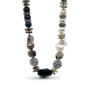 Stephen Dweck Terraquatic Multi-Hued Pearl Smoky Quartz Black Agate Blue Topaz and Black Spinel Necklace in Sterling Silver< Necklace