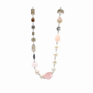 Stephen Dweck TerrAquatic Multi-Hued Pearls Baroque and Keshi Pearls and Smoky and Rose Quartz Necklace in Sterling Silver< Necklace