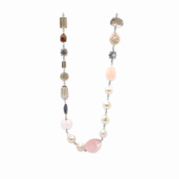 Stephen Dweck TerrAquatic Multi-Hued Pearls Baroque and Keshi Pearls and Smoky and Rose Quartz Necklace in Sterling Silver< Necklace