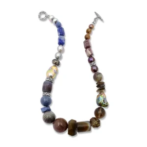 Stephen Dweck Terraquatic Natural Pearls Blue Coral, Ocean Jasper, Adventurine, Agate, Smoky Quartz Sterling Silver Necklace< Necklace