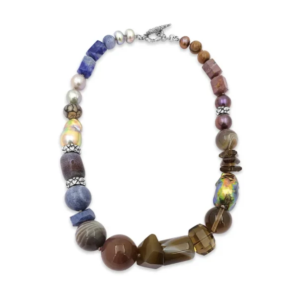 Stephen Dweck Terraquatic Natural Pearls Blue Coral, Ocean Jasper, Adventurine, Agate, Smoky Quartz Sterling Silver Necklace< Necklace