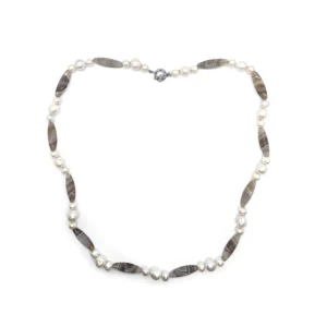 Stephen Dweck Terraquatic Natural Shaded Agate and Natural Pearl Necklace in Sterling Silver< Necklace