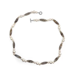 Stephen Dweck Terraquatic Natural Shaded Agate and Natural Pearl Necklace in Sterling Silver< Necklace