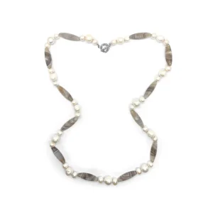 Stephen Dweck Terraquatic Natural Shaded Agate and Natural Pearl Necklace in Sterling Silver< Necklace