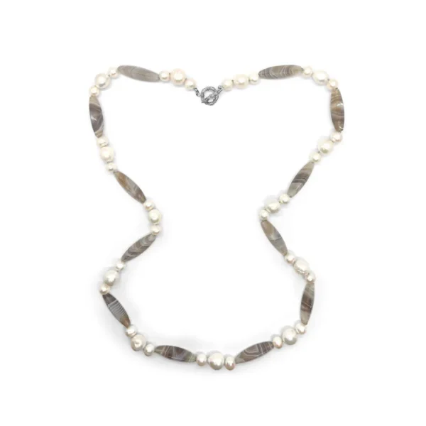 Stephen Dweck Terraquatic Natural Shaded Agate and Natural Pearl Necklace in Sterling Silver< Necklace