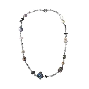 Stephen Dweck TerrAquatic Necklace of Natural Various Sized Pearls Hand Worked with Sterling Silver Links< Necklace