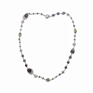 Stephen Dweck Terraquatic Pearl Amethyst and Smoky Quartz Necklace in Sterling Silver< Necklace